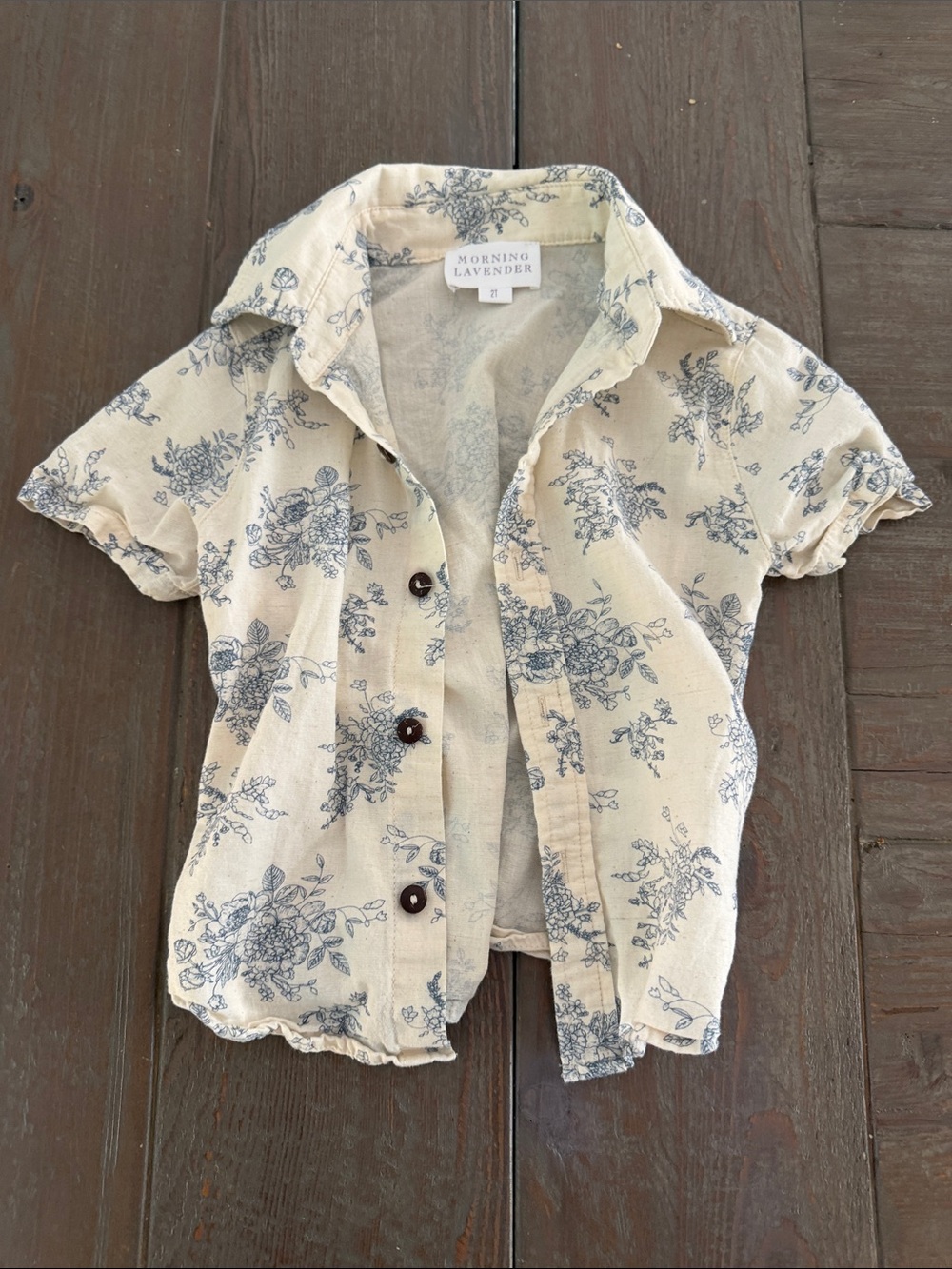 Morning Lavender Girls' Cream Floral Button-Down Shirt